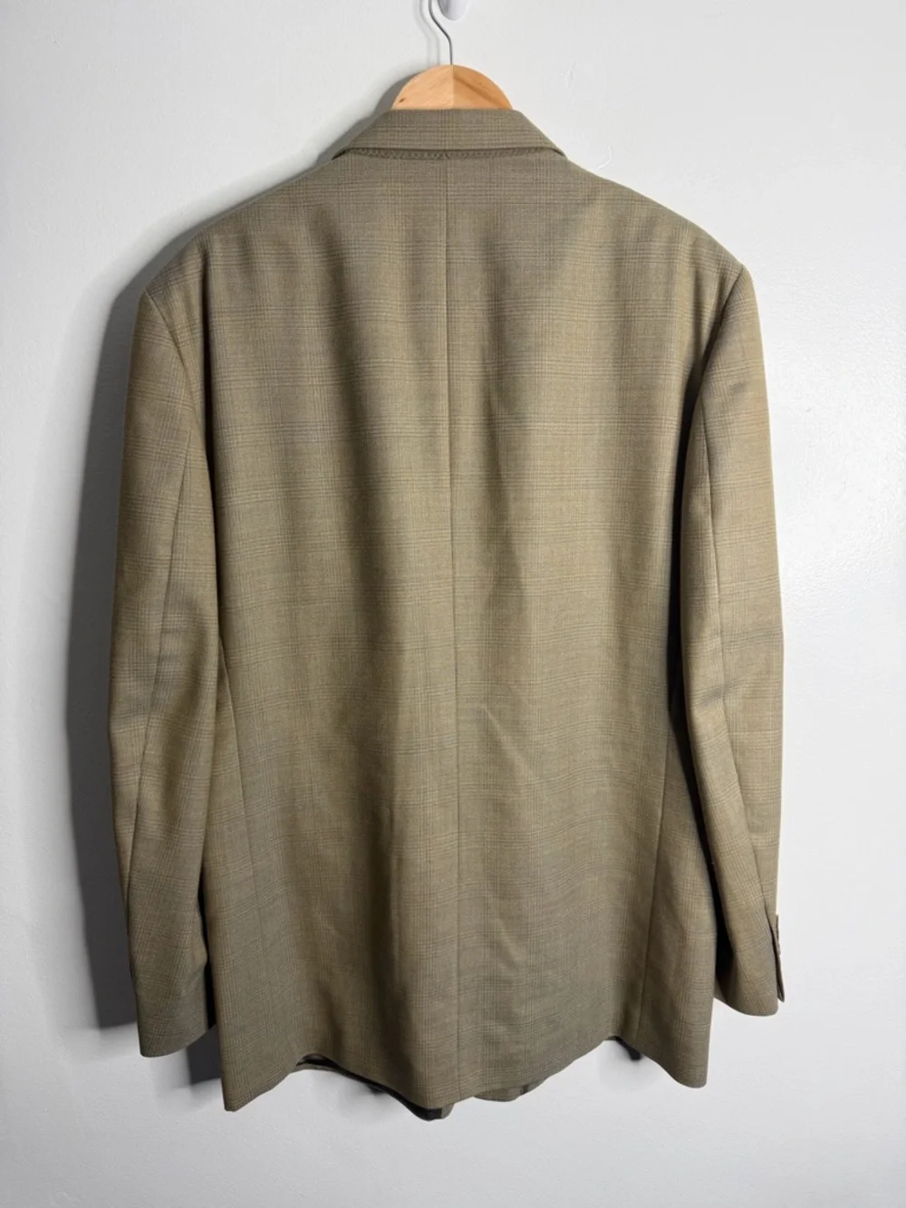 Oscar De La Renta Men’s Taupe Plaid Wool Blazer 46 Long Business Casual Workwear